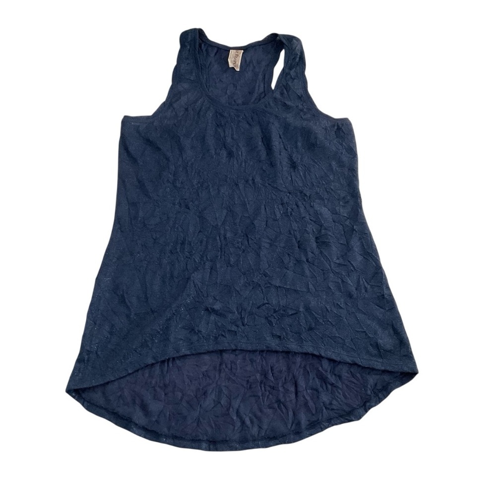 Free People Sparkle Hi Low Tank Top Sz L Navy Longer Length Show Girl Boho Y2K